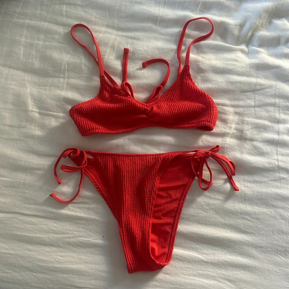 Aerie Crinkle Halter Voop Bikini Top & Crinkle Cheekiest Tie Bikini Bottom